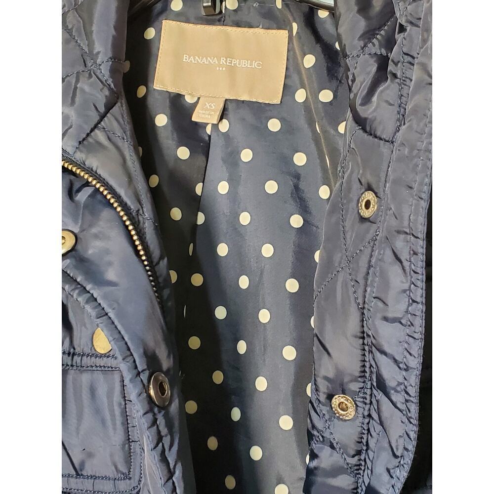 Banana Republic Quilted Belted Jacket XS True Navy Polka Dot Lining - Picture 2 of 12